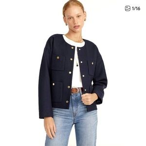 J. Crew Relaxed Lady Jacket Double Serge Wool Navy Gold 4